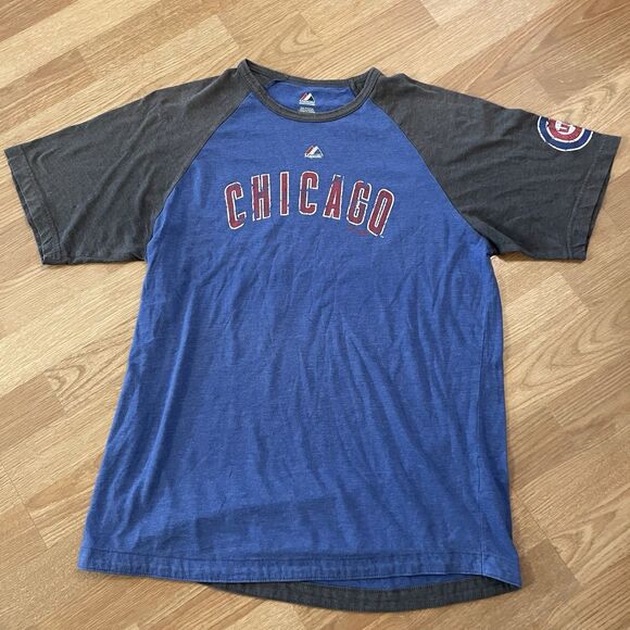 Majestic Chicago Cubs Graphic Print T Shirt Mens Size Large Blue - Picture 2 of 7